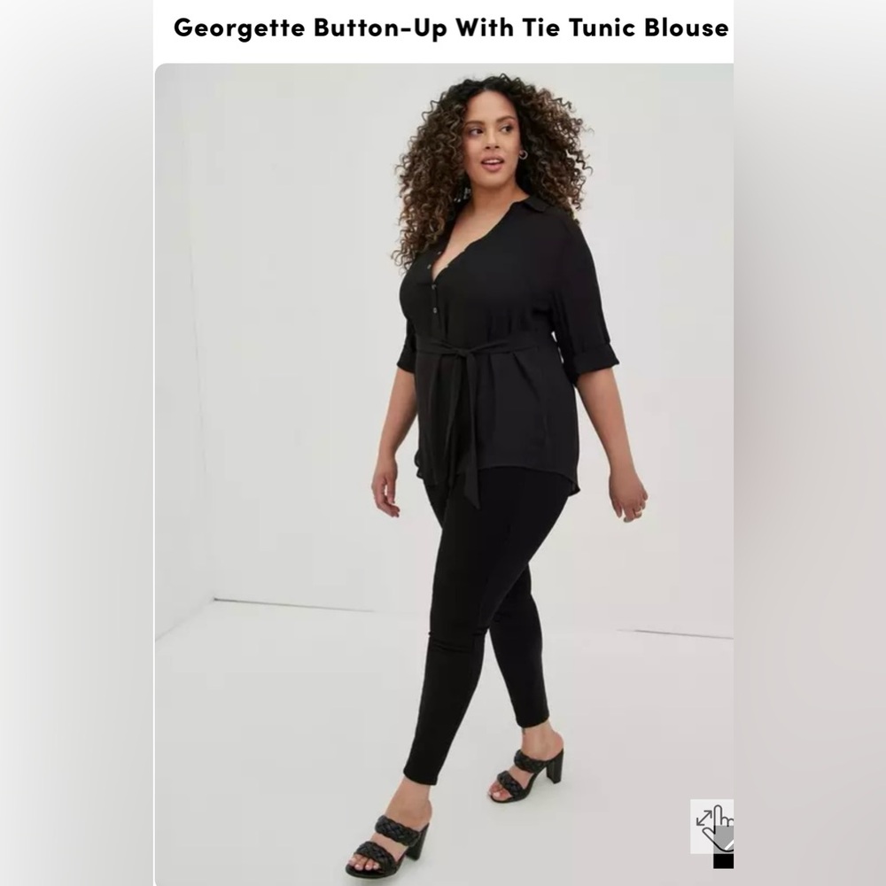 🖤TORRID Georgette Button-Up w/Tie Tunic Blouse in Black